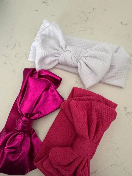 Girls Stretch Bow Headband Set - White, Magenta & Hot Pink - Picture 2 of 2
